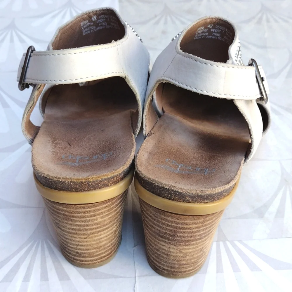 Women’s White Studded Leather Block Heel Sandals